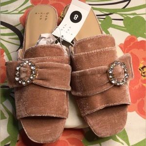 Andrew Geller Women's Velvet Slide Sandals - Pinkish Mauve